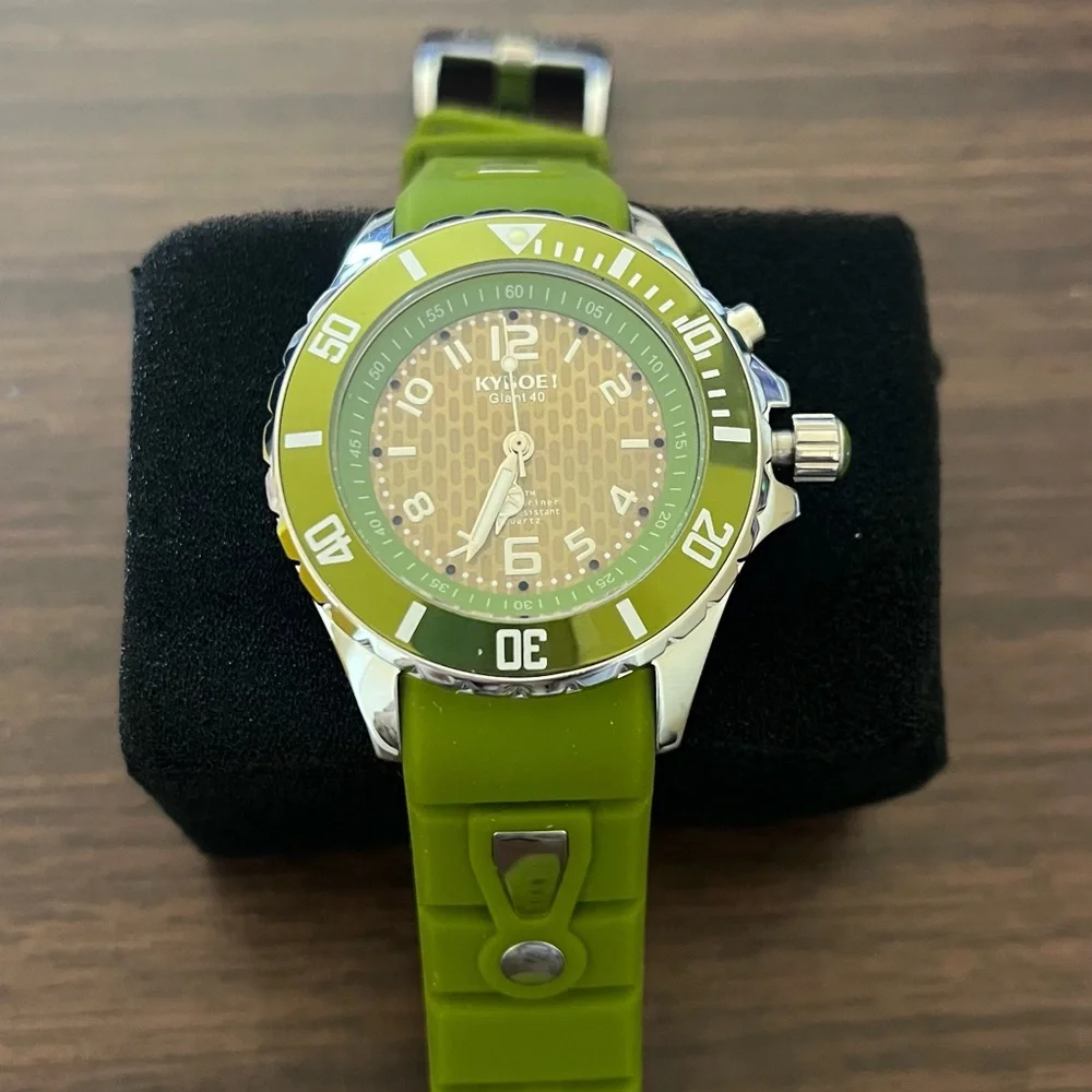 KYBOE silver watch silicone band 40 mm green color Unisex